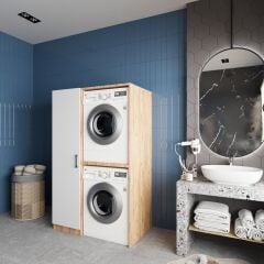 Almera Çamaşır Ve Kurutma Makinesi Dolabı Banyo Dolabı Çam Beyaz- Ücretsiz Kurulum