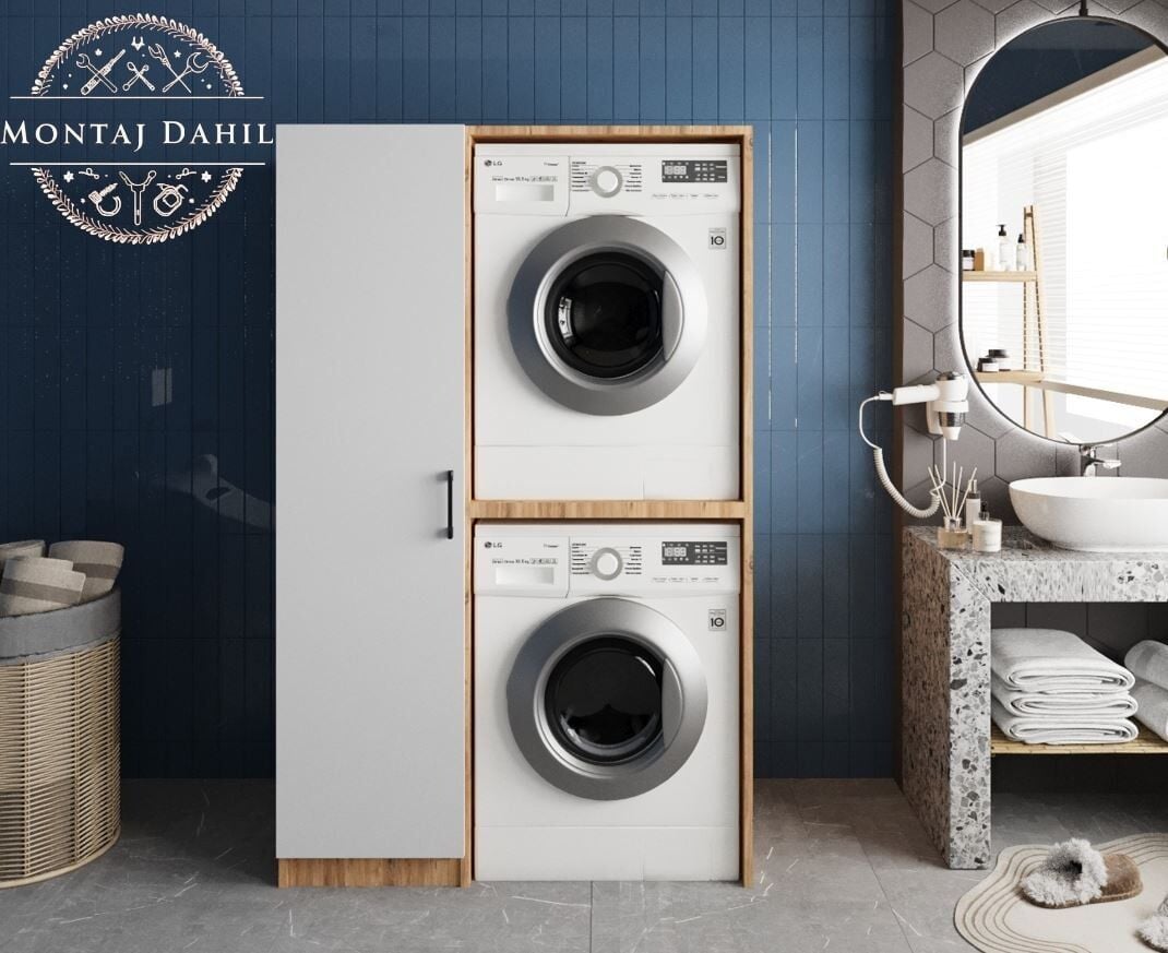 Almera Çamaşır Ve Kurutma Makinesi Dolabı Banyo Dolabı Çam Beyaz- Ücretsiz Kurulum