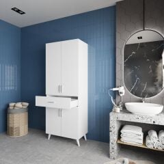 Mavera Çok Amaçlı Dolap Banyo Mutfak Kiler Dolabı Beyaz- Ücretsiz Kurulum