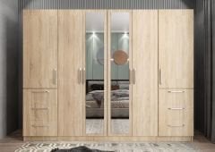 Zeren 6 Kapaklı 6 Çekmeceli Gardırop Dolap Meşe Ölçü Seçenekli- Ücretsiz Kurulum