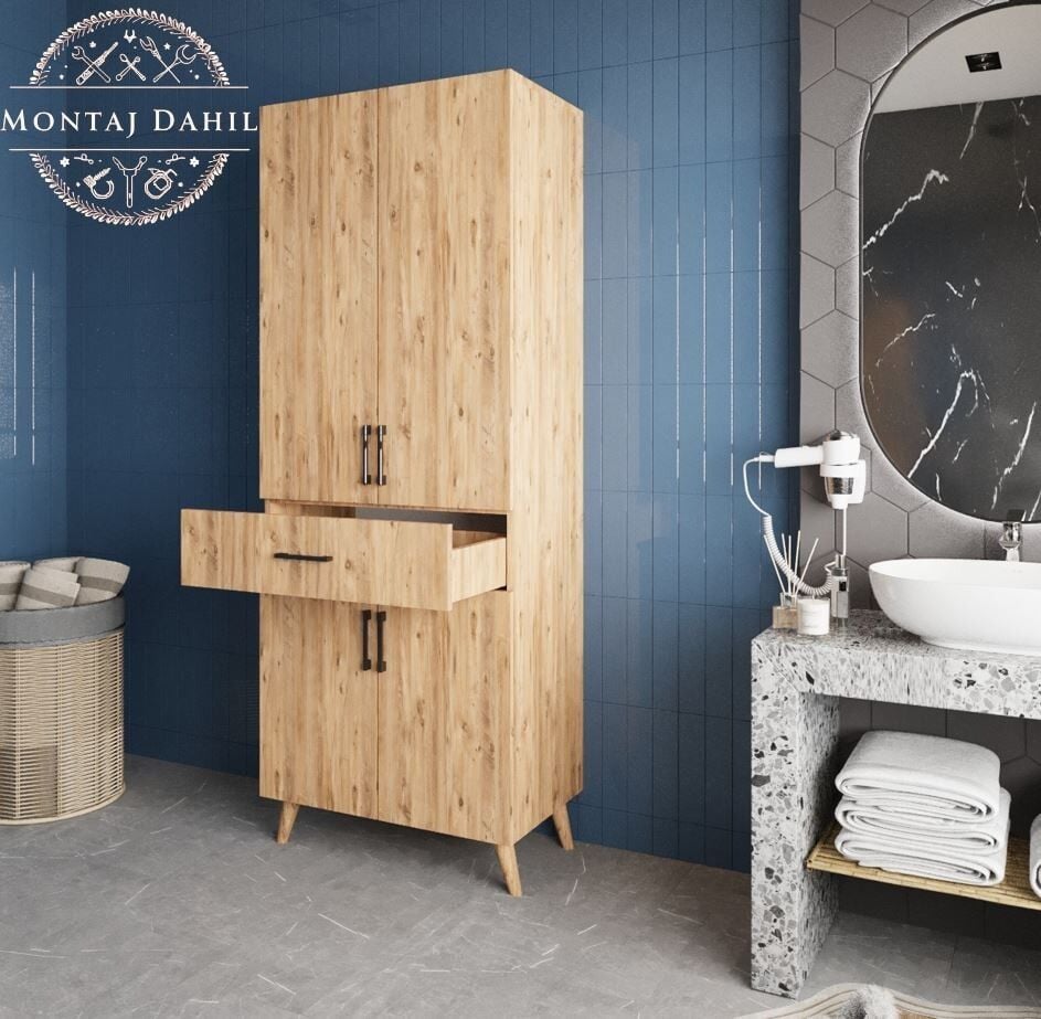 Mavera Çok Amaçlı Dolap Banyo Mutfak Kiler Dolabı Çam- Ücretsiz Kurulum