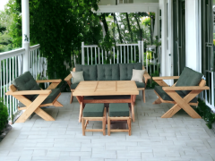 Berlin Masif Ahşap Bahçe Balkon Koltuk Kestane Ağacı 3+1+1 Koltuk, Masa ve Puf Takımı Haki Yeşil A.T.