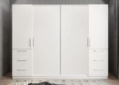 Riga Sürgü Kapaklı 6 Çekmeceli Gardırop Dolap Beyaz Ölçü Seçenekli Ücretsiz Kurulum