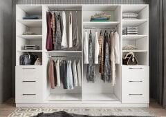 Riga Sürgü Kapaklı 6 Çekmeceli Gardırop Dolap Beyaz Ölçü Seçenekli Ücretsiz Kurulum