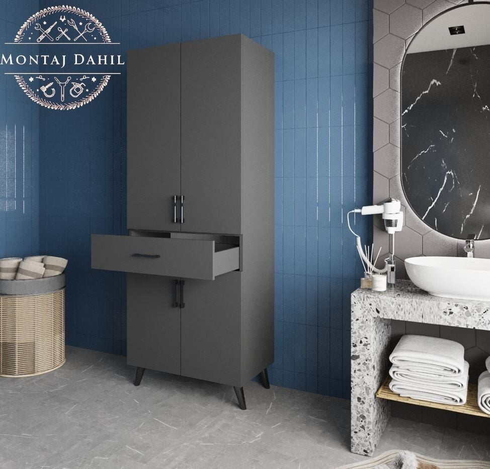 Mavera Çok Amaçlı Dolap Banyo Mutfak Kiler Dolabı Füme - Ücretsiz Kurulum