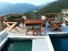 Berlin Masif Ahşap Bahçe Balkon Koltuk Kestane Ağacı 3+1+1 Koltuk, Masa ve Puf Takımı Haki Yeşil K.T.