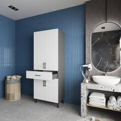 Mavera Çok Amaçlı Dolap Banyo Mutfak Kiler Dolabı Füme Beyaz - Ücretsiz Kurulum