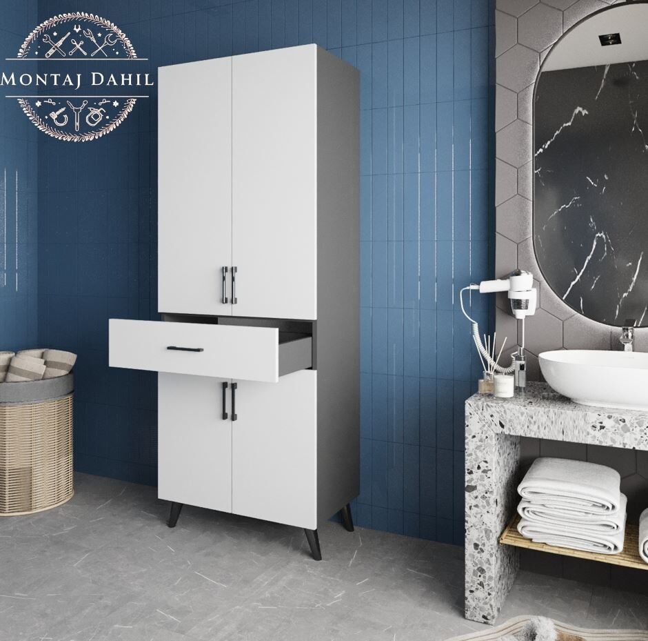 Mavera Çok Amaçlı Dolap Banyo Mutfak Kiler Dolabı Füme Beyaz - Ücretsiz Kurulum