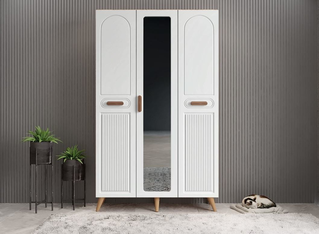 Monere Membran 3 Kapaklı Portmanto Vestiyer Montaj Dahil - Çam Beyaz