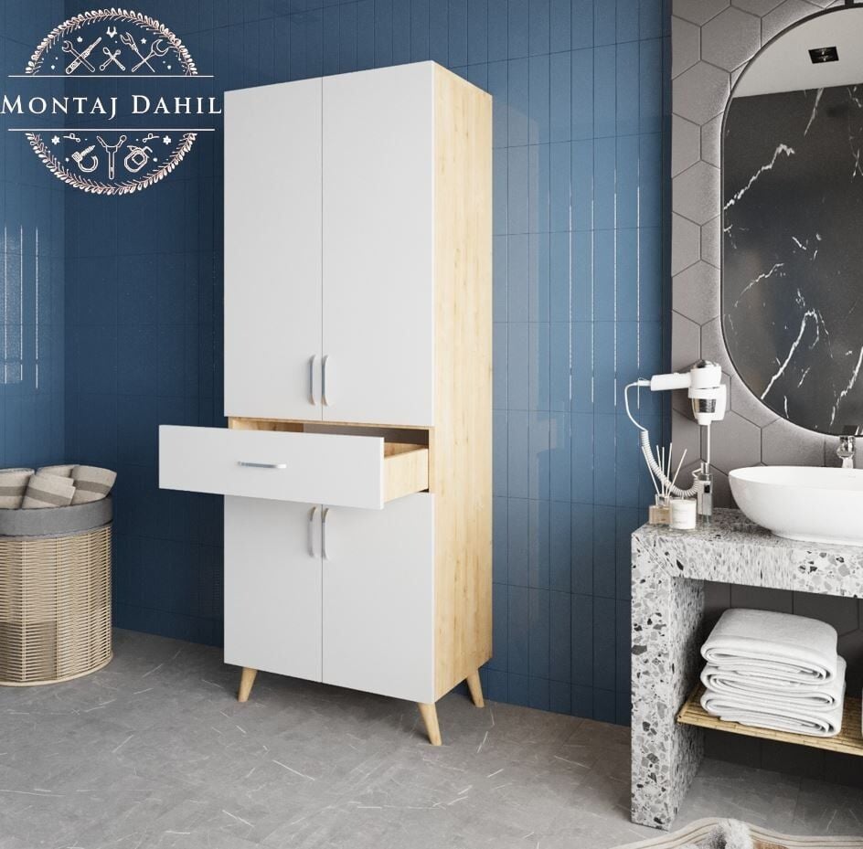 Mavera Çok Amaçlı Dolap Banyo Mutfak Kiler Dolabı Meşe Beyaz - Ücretsiz Kurulum