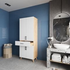 Mavera Çok Amaçlı Dolap Banyo Mutfak Kiler Dolabı Çam Beyaz - Ücretsiz Kurulum