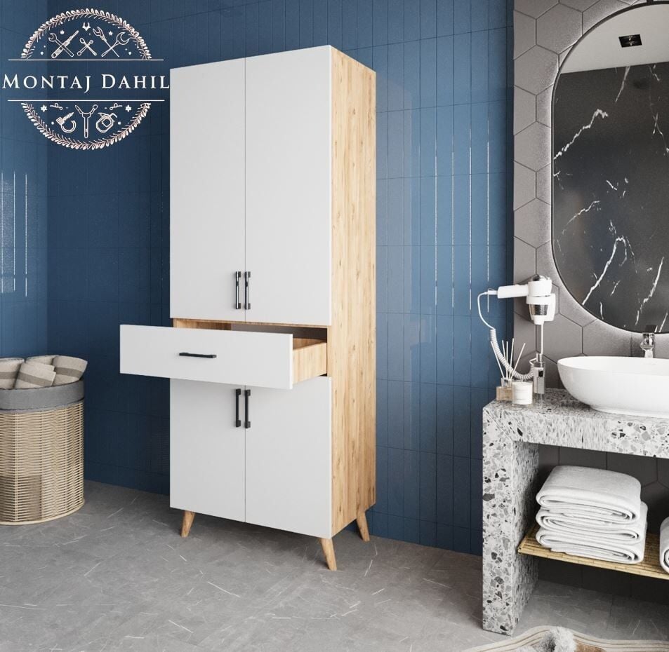 Mavera Çok Amaçlı Dolap Banyo Mutfak Kiler Dolabı Çam Beyaz - Ücretsiz Kurulum