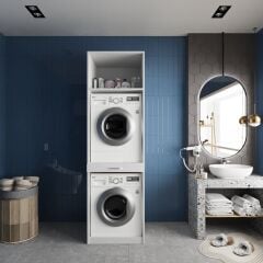 Piramit Çamaşır Ve Kurutma Makinesi Dolabı Banyo Dolabı Beyaz- Ücretsiz Kurulum