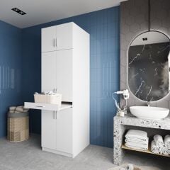 Piramit Çamaşır Ve Kurutma Makinesi Dolabı Banyo Dolabı Beyaz- Ücretsiz Kurulum