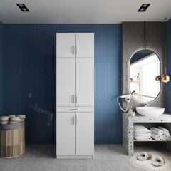 Piramit Çamaşır Ve Kurutma Makinesi Dolabı Banyo Dolabı Beyaz- Ücretsiz Kurulum