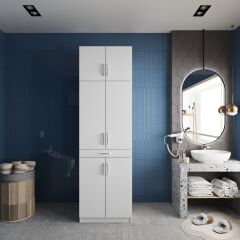 Piramit Çamaşır Ve Kurutma Makinesi Dolabı Banyo Dolabı Beyaz- Ücretsiz Kurulum