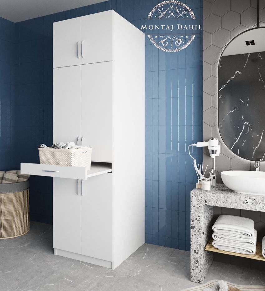 Piramit Çamaşır Ve Kurutma Makinesi Dolabı Banyo Dolabı Beyaz- Ücretsiz Kurulum