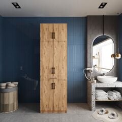 Piramit Çamaşır Ve Kurutma Makinesi Dolabı Banyo Dolabı Çam- Ücretsiz Kurulum