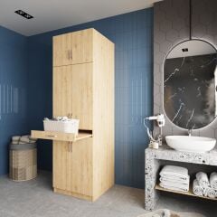 Piramit Çamaşır Ve Kurutma Makinesi Dolabı Banyo Dolabı Meşe - Ücretsiz Kurulum