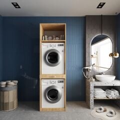 Piramit Çamaşır Ve Kurutma Makinesi Dolabı Banyo Dolabı Meşe - Ücretsiz Kurulum