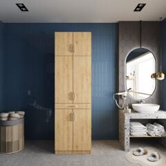 Piramit Çamaşır Ve Kurutma Makinesi Dolabı Banyo Dolabı Meşe - Ücretsiz Kurulum