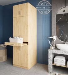 Piramit Çamaşır Ve Kurutma Makinesi Dolabı Banyo Dolabı Meşe - Ücretsiz Kurulum