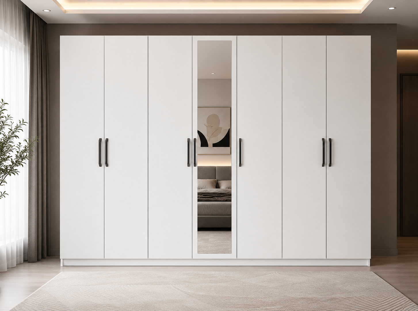 Lebon Tamamı Mdf 7 Kapaklı Dolap Gardırop Beyaz- Montaj Dahil