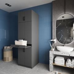 Piramit Çamaşır Ve Kurutma Makinesi Dolabı Banyo Dolabı Füme - Ücretsiz Kurulum