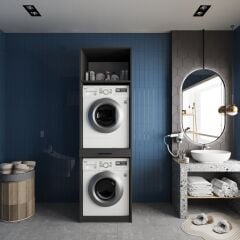 Piramit Çamaşır Ve Kurutma Makinesi Dolabı Banyo Dolabı Füme - Ücretsiz Kurulum