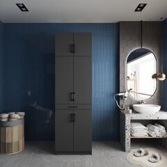 Piramit Çamaşır Ve Kurutma Makinesi Dolabı Banyo Dolabı Füme - Ücretsiz Kurulum