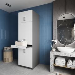 Piramit Çamaşır Ve Kurutma Makinesi Dolabı Banyo Dolabı Füme Beyaz - Ücretsiz Kurulum