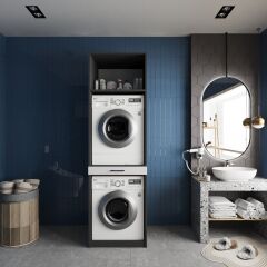 Piramit Çamaşır Ve Kurutma Makinesi Dolabı Banyo Dolabı Füme Beyaz - Ücretsiz Kurulum