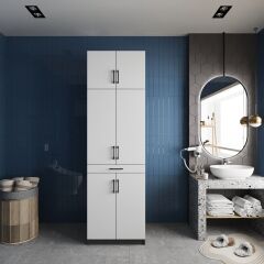 Piramit Çamaşır Ve Kurutma Makinesi Dolabı Banyo Dolabı Füme Beyaz - Ücretsiz Kurulum