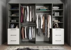 Riga Sürgü Kapaklı 6 Çekmeceli Gardırop Dolap Beyaz Füme Ölçü Seçenekli Ücretsiz Kurulum