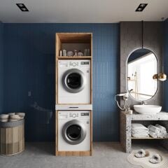 Piramit Çamaşır Ve Kurutma Makinesi Dolabı Banyo Dolabı Çam Beyaz - Ücretsiz Kurulum