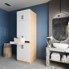 Piramit Çamaşır Ve Kurutma Makinesi Dolabı Banyo Dolabı Çam Beyaz - Ücretsiz Kurulum