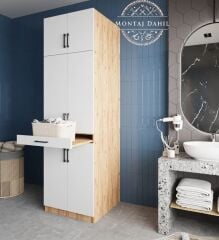 Piramit Çamaşır Ve Kurutma Makinesi Dolabı Banyo Dolabı Çam Beyaz - Ücretsiz Kurulum