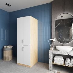 Venedik Çamaşır Ve Kurutma Makinesi Dolabı Banyo Dolabı Meşe Beyaz- Ücretsiz Kurulum