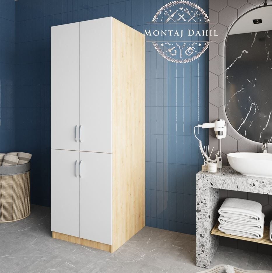 Venedik Çamaşır Ve Kurutma Makinesi Dolabı Banyo Dolabı Meşe Beyaz- Ücretsiz Kurulum