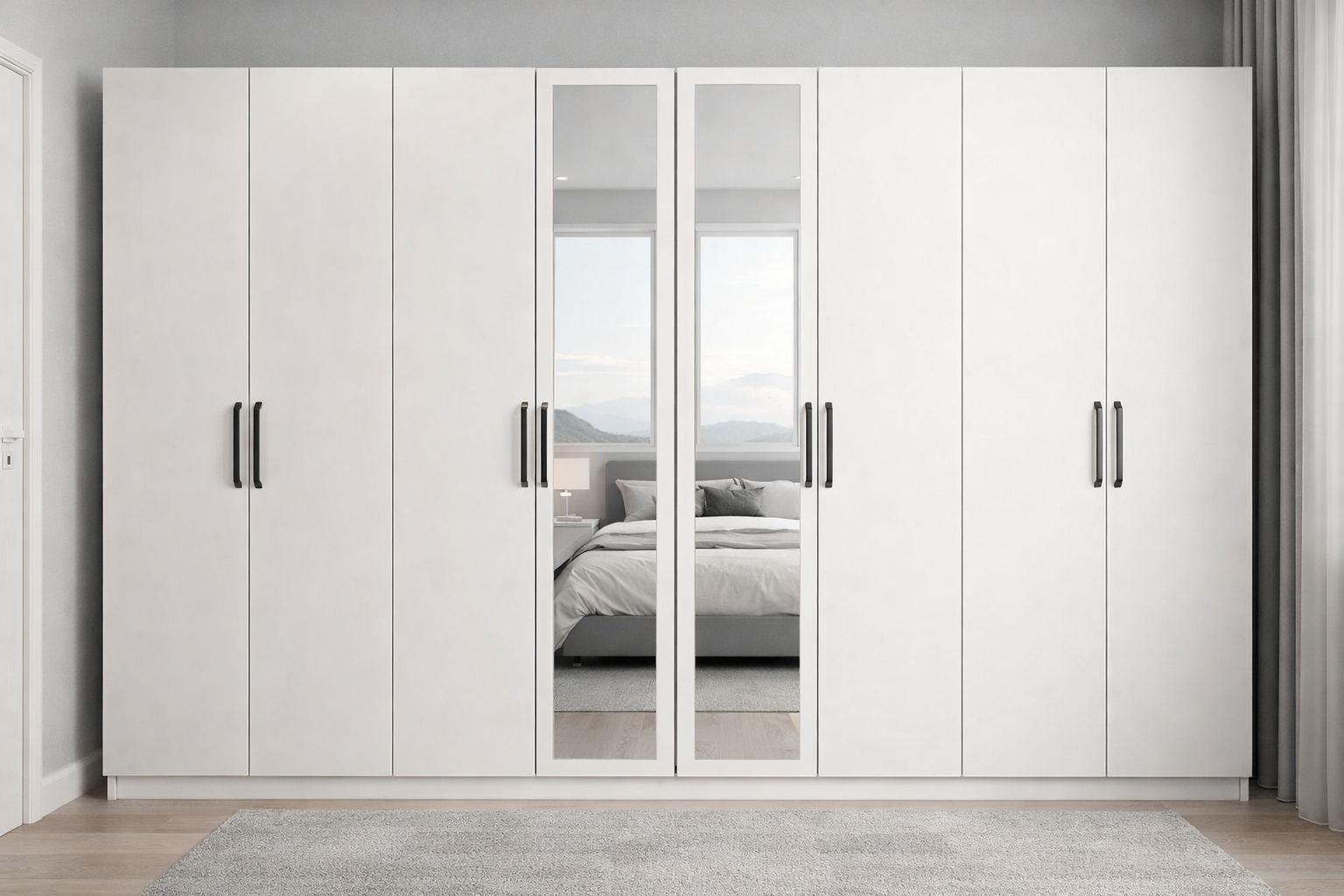 Monara Tamamı Mdf 8 Kapaklı Dolap Gardırop Beyaz - Montaj Dahil