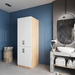 Venedik Çamaşır Ve Kurutma Makinesi Dolabı Banyo Dolabı Çam Beyaz - Ücretsiz Kurulum