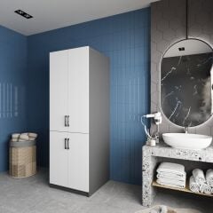 Venedik Çamaşır Ve Kurutma Makinesi Dolabı Banyo Dolabı  Füme Beyaz - Ücretsiz Kurulum