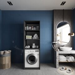 Venedik Çamaşır Ve Kurutma Makinesi Dolabı Banyo Dolabı  Füme Beyaz - Ücretsiz Kurulum