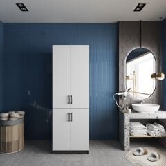 Venedik Çamaşır Ve Kurutma Makinesi Dolabı Banyo Dolabı  Füme Beyaz - Ücretsiz Kurulum