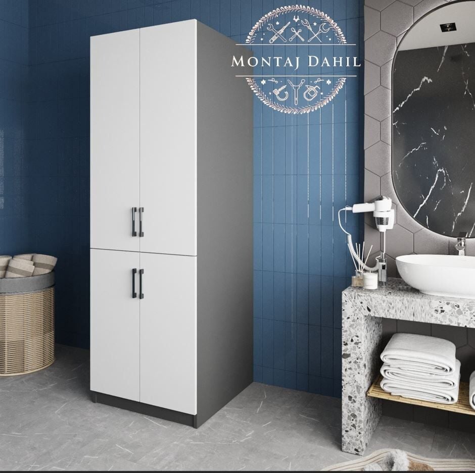 Venedik Çamaşır Ve Kurutma Makinesi Dolabı Banyo Dolabı  Füme Beyaz - Ücretsiz Kurulum