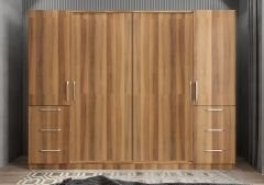 Riga Sürgü Kapaklı 6 Çekmeceli Gardırop Dolap Ceviz Ölçü Seçenekli Ücretsiz Kurulum