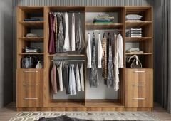 Riga Sürgü Kapaklı 6 Çekmeceli Gardırop Dolap Ceviz Ölçü Seçenekli Ücretsiz Kurulum