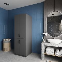 Venedik Çamaşır Ve Kurutma Makinesi Dolabı Banyo Dolabı  Füme - Ücretsiz Kurulum