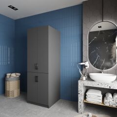 Venedik Çamaşır Ve Kurutma Makinesi Dolabı Banyo Dolabı  Füme - Ücretsiz Kurulum