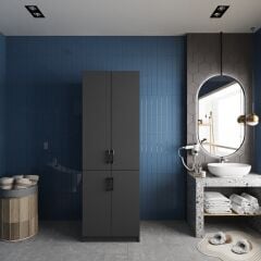 Venedik Çamaşır Ve Kurutma Makinesi Dolabı Banyo Dolabı  Füme - Ücretsiz Kurulum